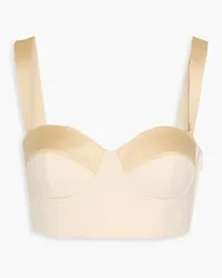 Moschino Cropped Bustier-Oberteil aus zweifarbigem Grain de Poudre aus Wolle Neutral