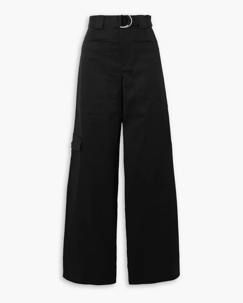 Proenza Schouler Cargohose mit weitem Bein aus Twill aus einer Baumwollmischung mit Gürtel Schwarz