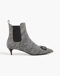 Valentino Garavani Vlogo Ankle Boots aus Tweed mit Fischgrätmuster Schwarz