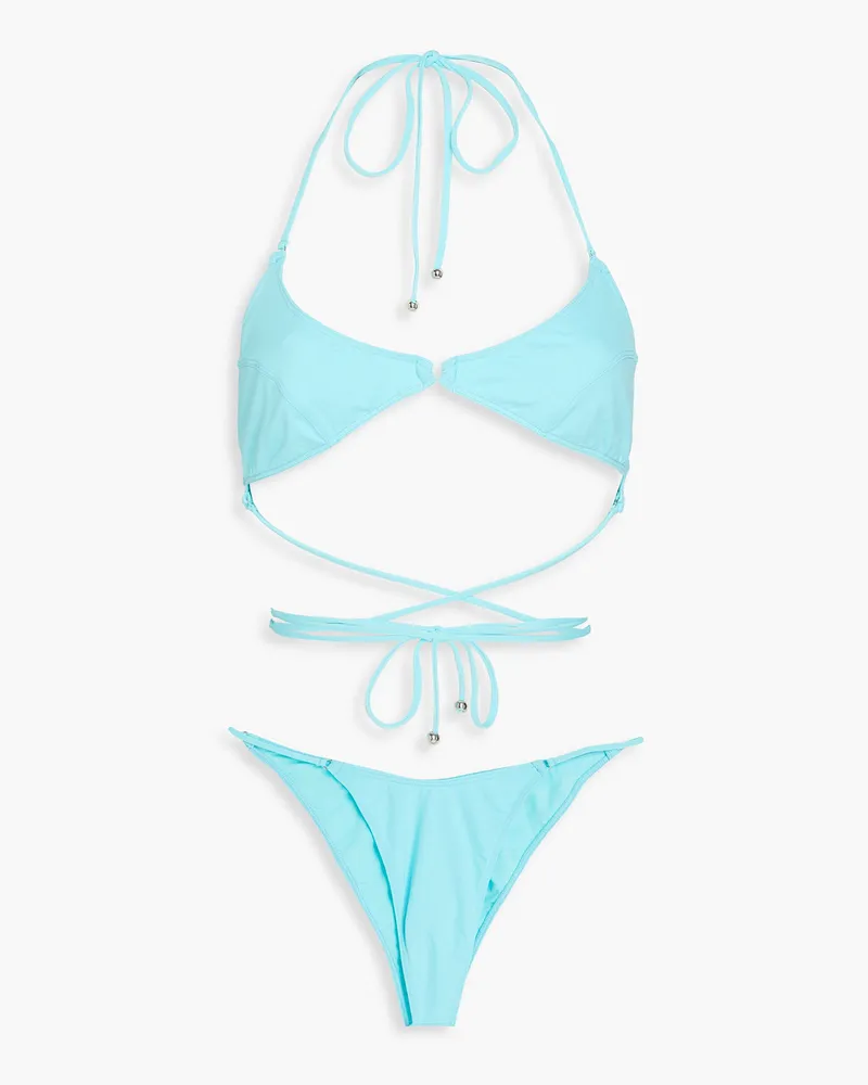 Leslie Amon Poppy Neckholder-Bikini-Oberteil mit Verzierungen Blau