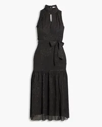 Diane von Furstenberg Ambrose Midikleid aus Krepon mit Metallic-Effekt und Cut-outs Schwarz