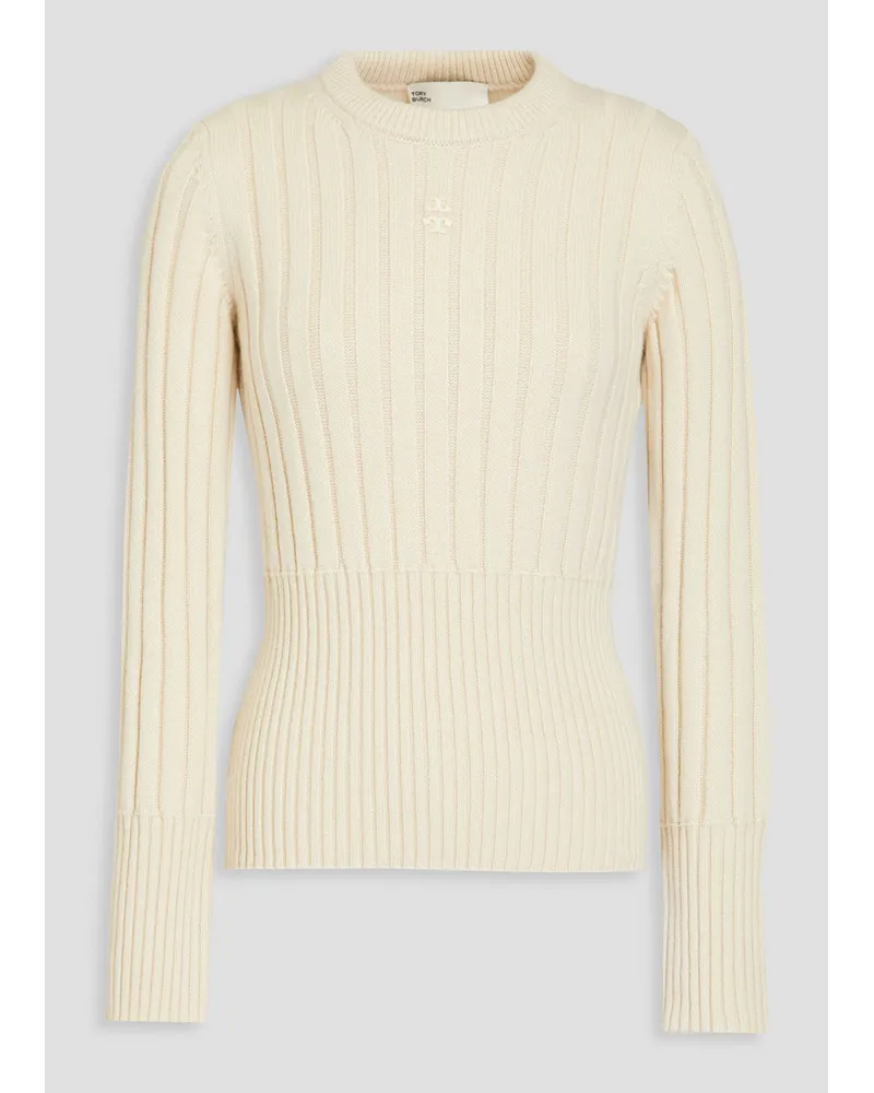 Tory Burch Pullover aus geripptem Kaschmir mit Stickereien Weiß