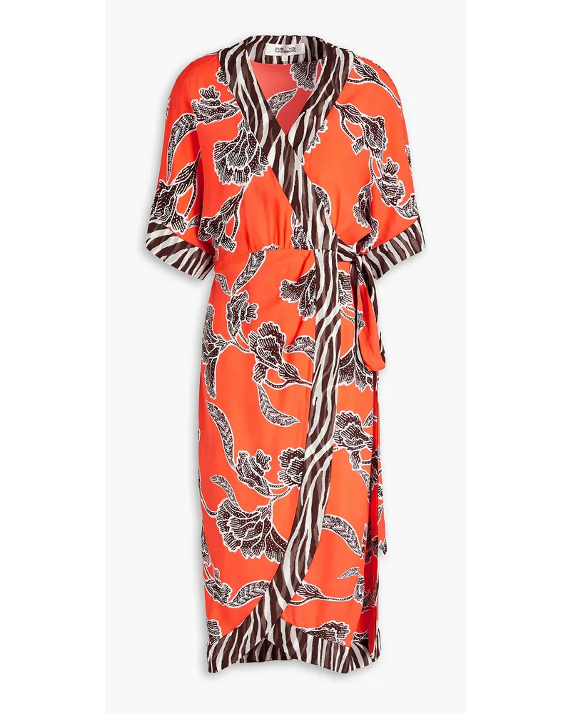 Diane von Furstenberg Echo Midi-Wickelkleid aus Crêpe de Chine mit floralem Print Orange