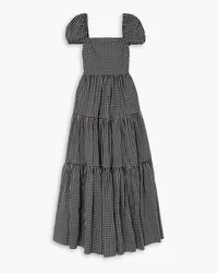 Caroline Constas Hart Maxikleid aus Stretch-Baumwollpopeline mit Gingham-Karo Schwarz