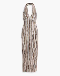 Missoni Neckholder-Maxikleid aus Häkelstrick mit Pailletten Metallic