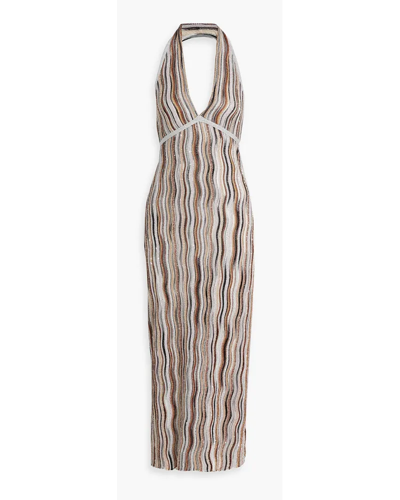 Missoni Neckholder-Maxikleid aus Häkelstrick mit Pailletten Metallic