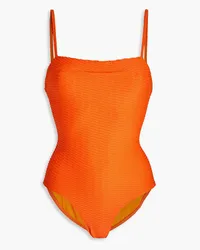 Solid and Striped The Chelsea strukturierter Badeanzug Orange