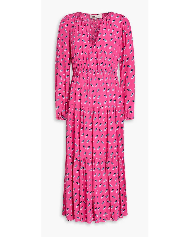 Diane von Furstenberg Dominique gestuftes Midikleid aus Crêpe de Chine mit Print Pink