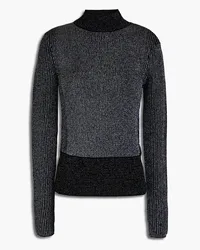 Victoria Beckham Rollkragenpullover aus einer gerippten Merinowollmischung inMetallic-Optik Blau