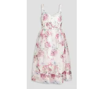 Gerafftes Kleid aus Organza mit floralem Print