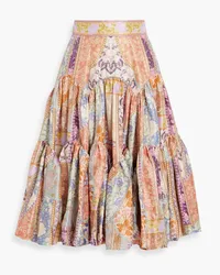 Zimmermann Gestufter Rock aus Seiden-Twill mit Print Lila