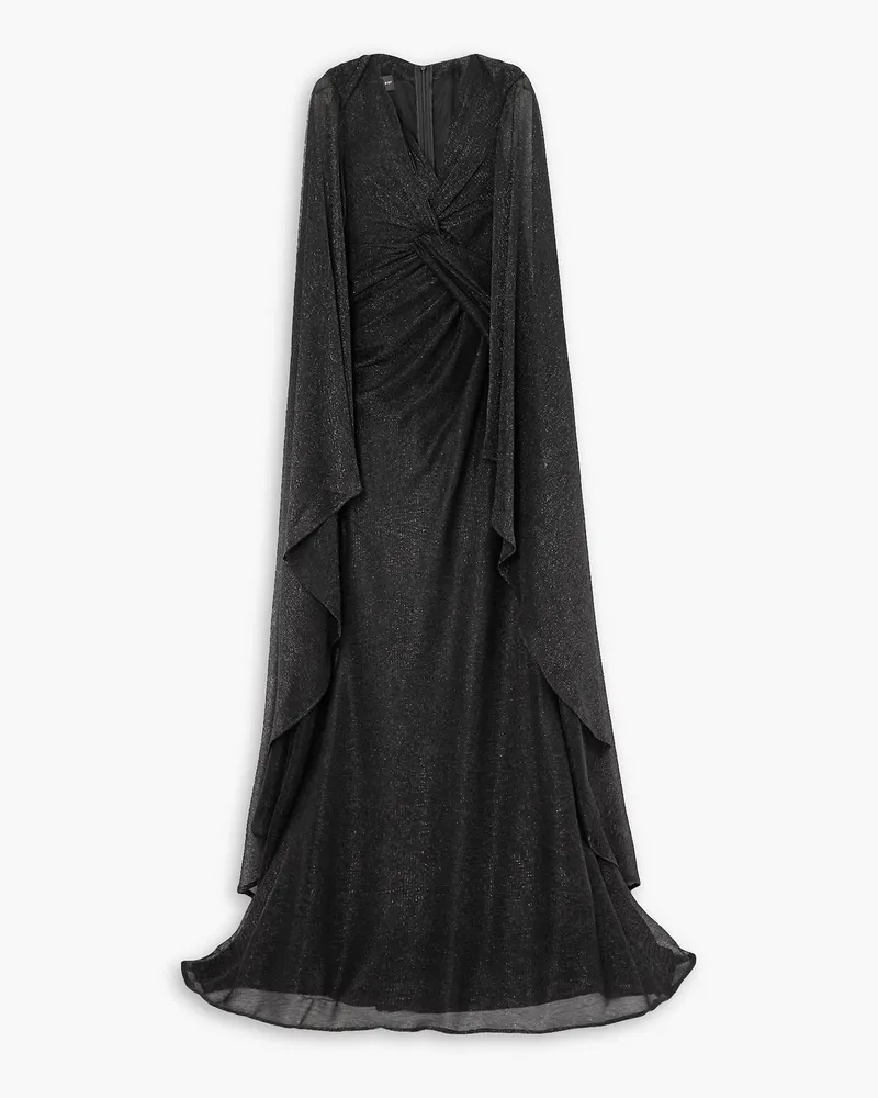 Talbot Runhof Robe aus Metallic-Strick mit Cape-Effekt Schwarz