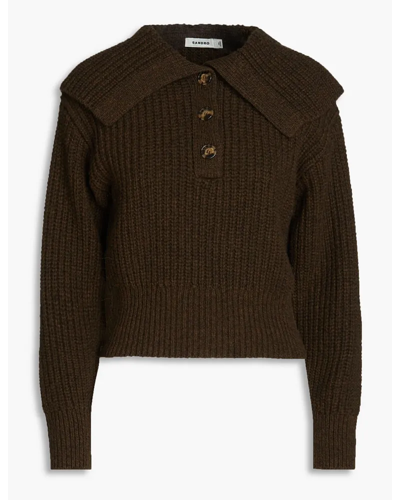 Sandro Melierter Pullover aus einer gerippten Wollmischung Braun