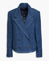 Emporio Armani Doppelreihiger Blazer aus Chambray einer Leinen-Baumwollmischung Blau