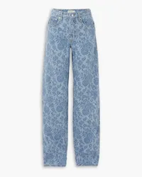 Alessandra Rich Jeans mit weitem Bein und Blumenprint Blau