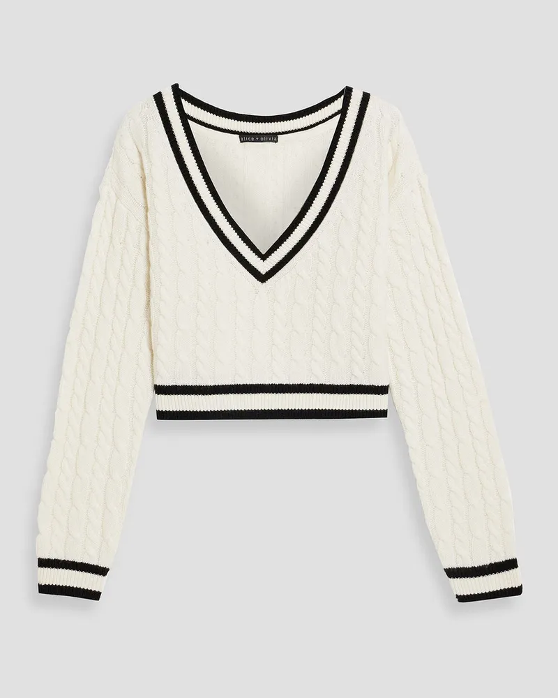 Alice + Olivia Alice OliviaAyden cropped cable-knit wool-blend sweater Weiß