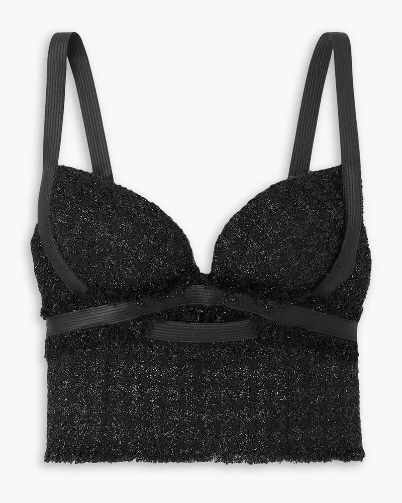 Versace Vichy Bustier Aus Metallic Tweed Einer Wollmischung Schwarz