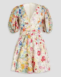 Zimmermann Minikleid aus Leinen mit floralem Print und Gürtel Bunt