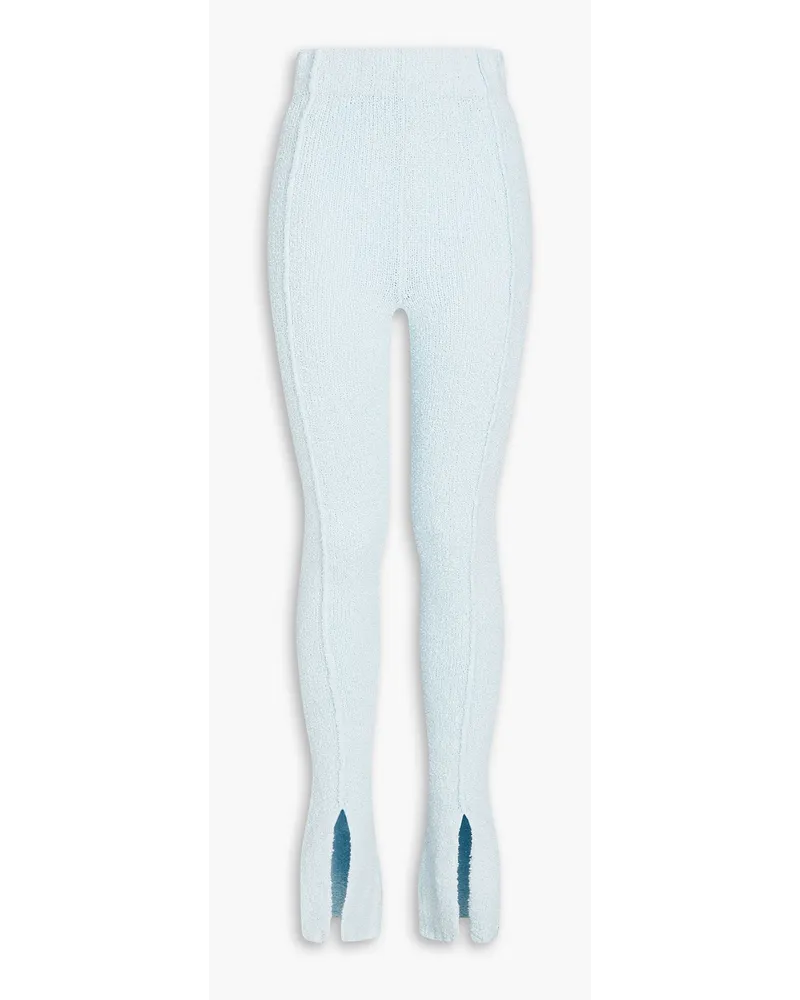 ROTATE Birger Christensen Alinciana eng geschnittene Hose aus Bouclé-Strick aus einer Baumwollmischung Blau