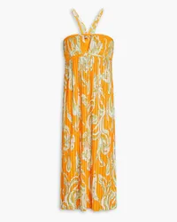 Emilio Pucci Plissiertes Midikleid aus Jersey mit Print Orange