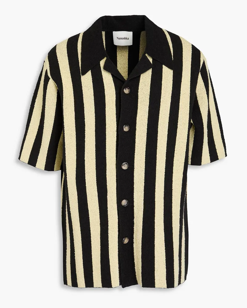 Nanushka Ziko gestreiftes Poloshirt aus Bouclé aus einer Baumwollmischung Schwarz