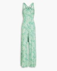 Diane von Furstenberg Dalila bedruckter Jumpsuit mit weitem Bein aus Stretch-Jersey mit Twist-Detail an der Vorderseite Grün