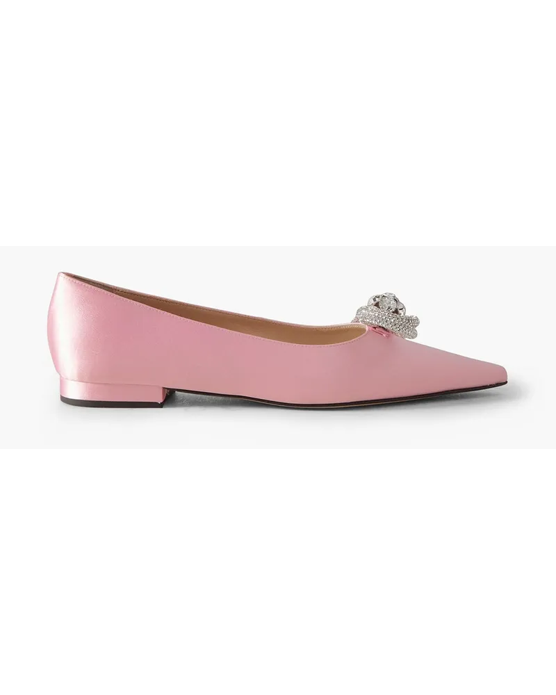 Mach & Mach Double Bow Ballerinas mit spitzer Kappe aus Satin mit Kristallen Pink