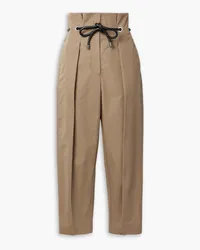 3.1 phillip lim Origami Hose mit geradem Bein aus einer Baumwollmischung mit Falten und Bindegürtel Neutral