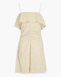 Ganni Minikleid aus Seersucker mit Gingham-Karo und Raffungen Neutral