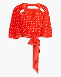 Zimmermann Cropped Wickeloberteil aus Crêpe de Chine aus Seide mit Polka-Dots Rot