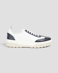 Thom Browne Court Sneakers aus Glattleder und strukturiertem Leder Weiß