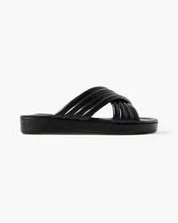 Porte & Paire Sandalen aus gestepptem Leder Schwarz