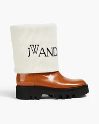 J.W.Anderson Fisherman Ankle Boots aus Glanzleder und Woll-Jacquard Braun