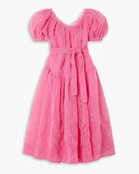 Aje. Evangeline Cornelli besticktes Midikleid aus Organza mit Bindegürtel und Teilungsnaht Pink