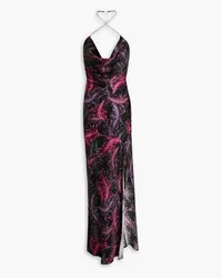 NICHOLAS Melia Neckholder-Maxikleid aus Seidensatin mit floralem Print Schwarz