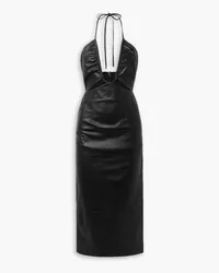 Zeynep Arcay Midikleid aus Leder mit Cut-outs und Neckholder Schwarz