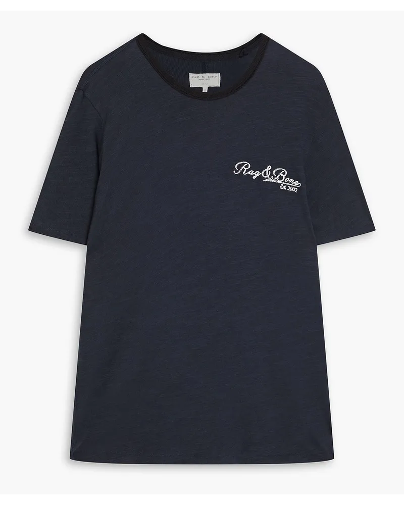 Rag & Bone T-Shirt aus Baumwoll-Jersey mit Flammgarneffekt und Logostickerei Blau