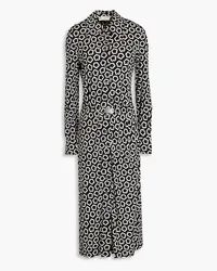 Tory Burch Hemdkleid aus bedrucktem Jersey mit Gürtel inMidilänge Schwarz