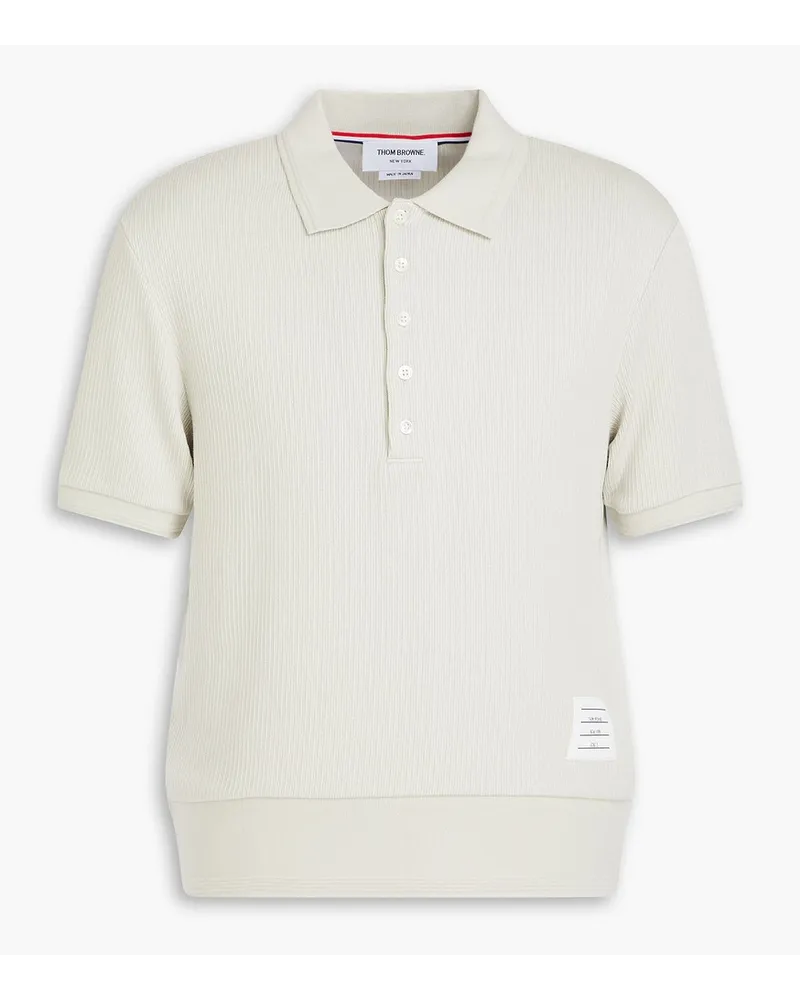 Thom Browne Geripptes Poloshirt Aus Baumwolle Grau