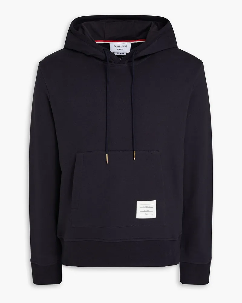 Thom Browne Hoodie aus Baumwollfrottee mit Stickereien Blau