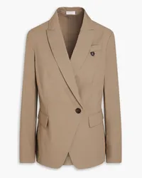 Brunello Cucinelli Doppelreihiger Blazer aus Popeline aus einer Baumwollmischung mit Zierperlen Neutral