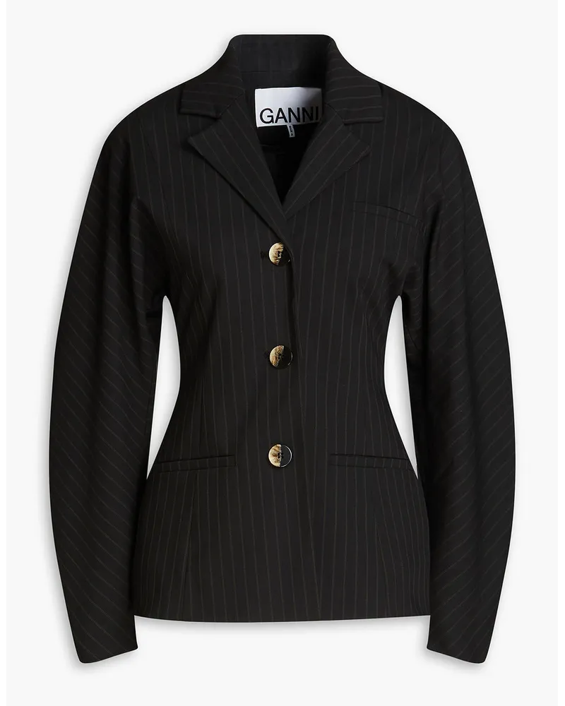 Ganni Blazer aus Twill mit Nadelstreifen Schwarz