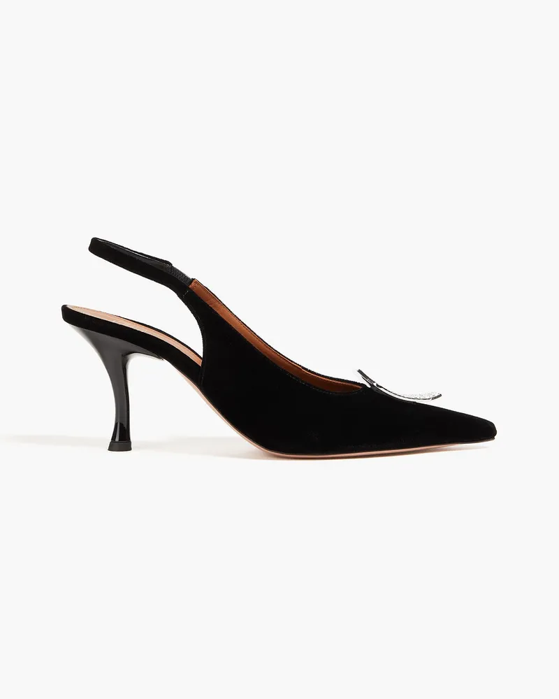 Malone Souliers Slingback-Pumps aus Samt mit Verzierung Schwarz