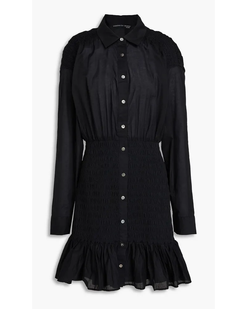 Veronica Beard Shirred cotton mini shirt dress Schwarz