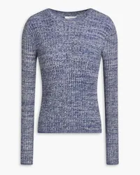 Vince Melierter Pullover aus einer gerippten Woll-Baumwollmischung Blau