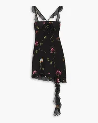 ROTATE Birger Christensen Kinsi Minikleid aus Georgette mit floralem Print und Rüschen Schwarz