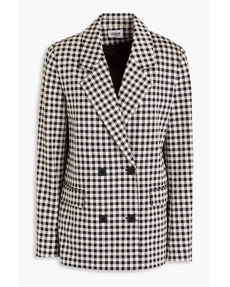 Claudie Pierlot Doppelreihiger Blazer aus Jacquard mit Gingham-Karo Schwarz