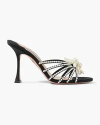 Aquazzura Vendome Mules aus Faille mit Kunstperlen Schwarz