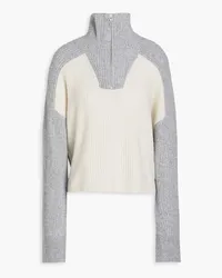 Rag & Bone Pierce zweifarbiger Pullover aus geripptem Kaschmir mit halblangem Reißverschluss Grau