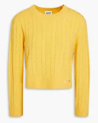 Claudie Pierlot Cropped Pullover aus einer Woll-Kaschmirmischung mit Zopfstrickmuster Gelb